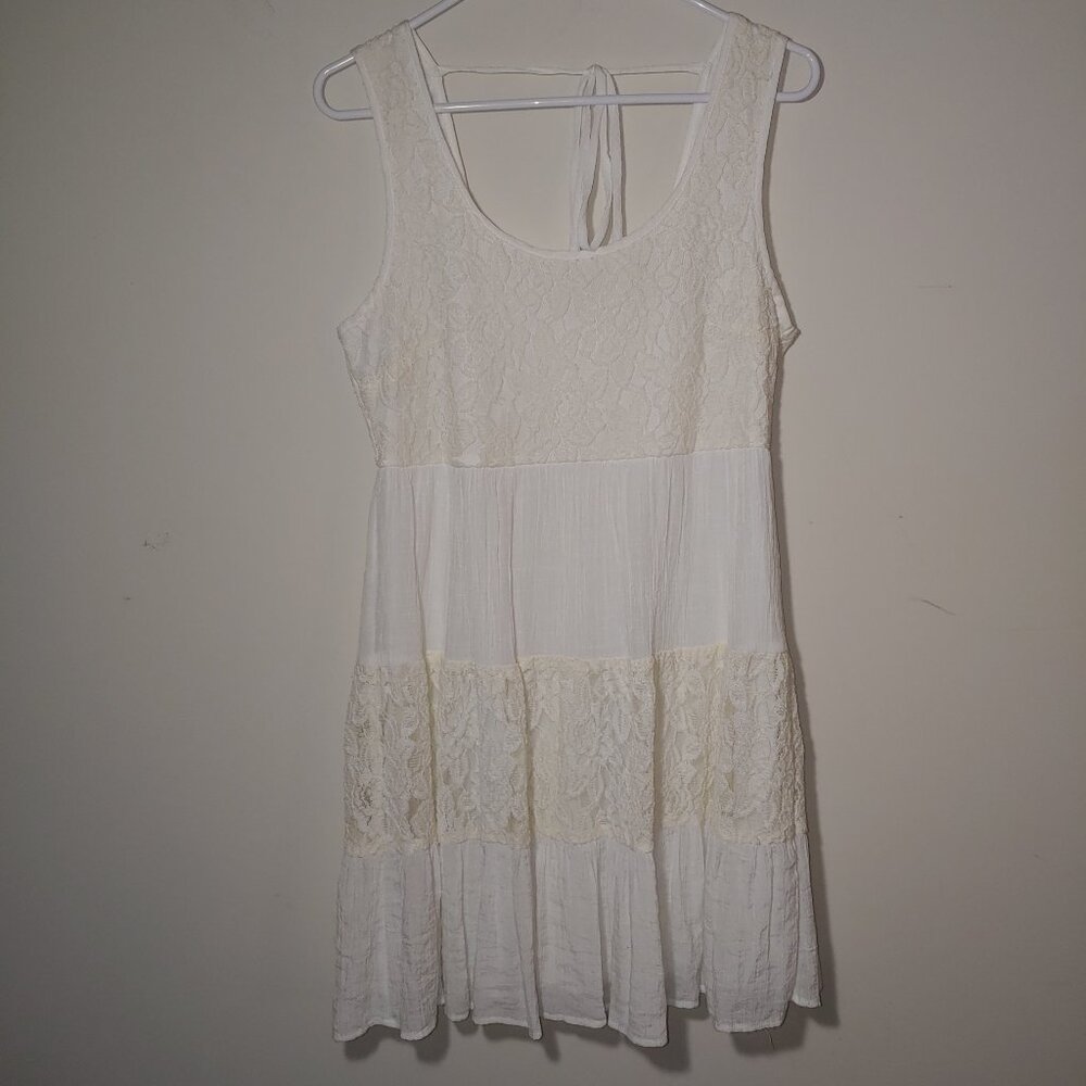 Speechless Gauze and Lace Panels Summer Mini Dress Size L Cream White